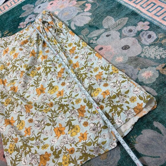 Cynthia Rowley Midi Skirt Linen Wrap Small Light Blue Floral Summer Leaves Long - Picture 9 of 12